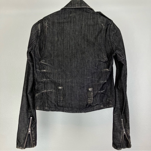 Ralph Lauren Moto Jean Jacket in Distressed Black Denim w/ Zipper Pockets XS - Picture 4 of 16